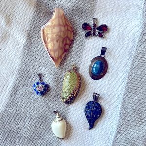 Various Necklace Pendants; seashell, heart, stone, butterfly